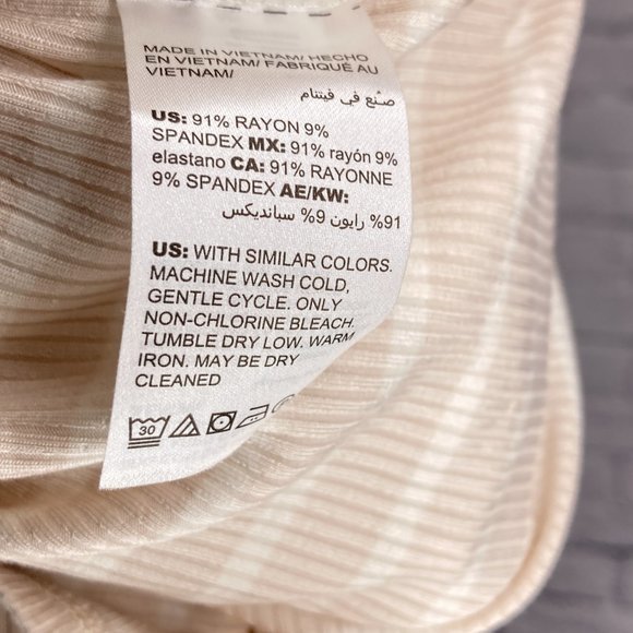 New Chico's 2 Large L 4 XXL Beige White Striped Rib Knit Stretch Square Neck Top - Picture 6 of 6